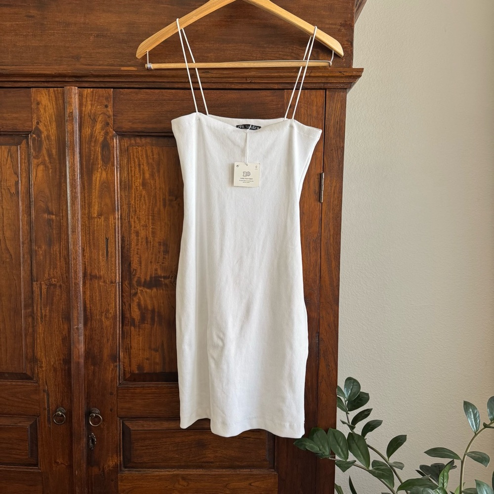 Zara White Ribbed Dress New